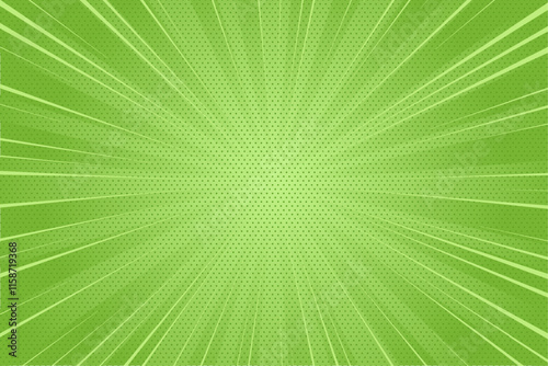 Green comic background. Vintage retro sunburst wallpaper