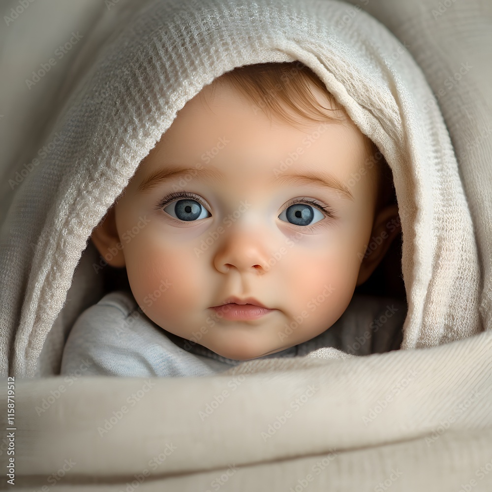 beautiful baby looking out from under blanket beautiful baby looking out from under blanket