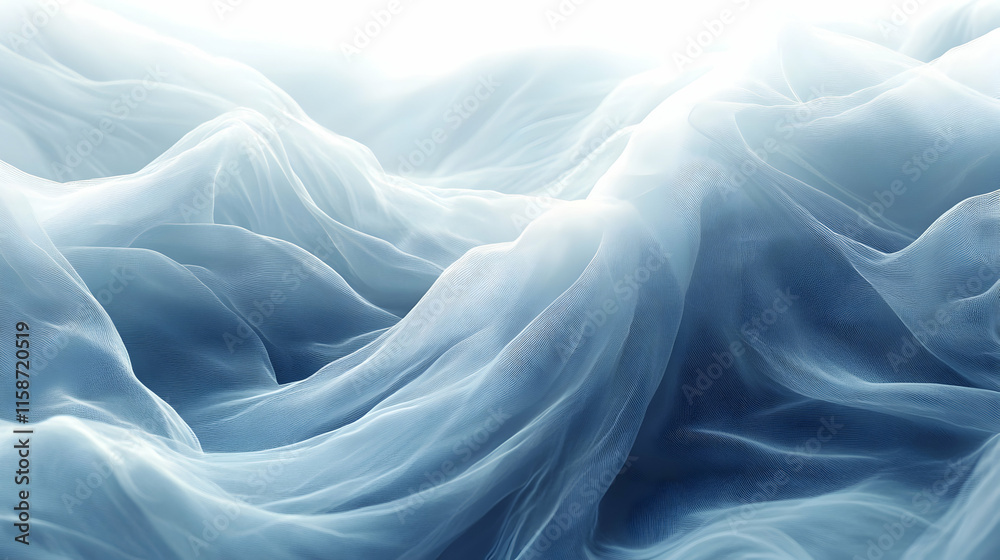 Abstract Blue Fabric, Serene Waves of Sheer Textile Draped Elegantly