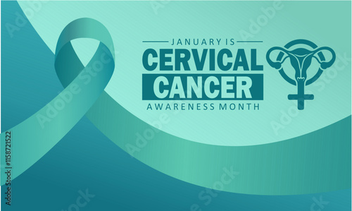 Cervical Cancer Awareness Month. Vector Illustration with teal ribbon, uterus symbol, and bold text highlighting the campaign. 