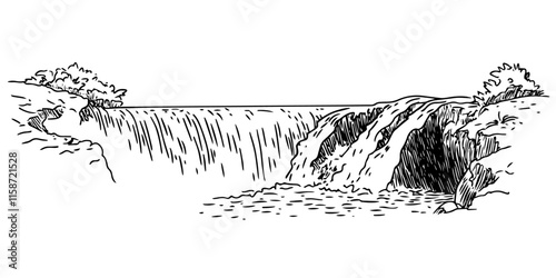 waterfall illustration with flowing water and natural surroundings