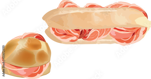 Delicious italian sandwich with speck alto adige pgi ham filling a crusty roll