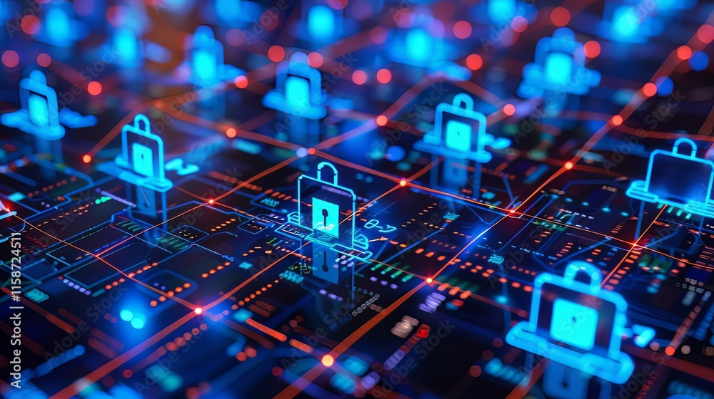 Obraz premium Cyber Security Network: Data Encryption and Protection