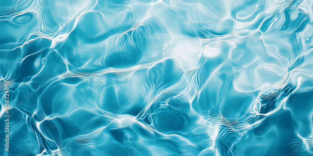 Blue Ripples and Transparent Water Surface with Splashes and Bubbles in Sunlight Reflection Perfect for Skincare and Cosmetic Backgrounds Blue Ripples and Transparent Water Surface with Splashes and Bubbles in Sunlight Reflection Perfect for Skincare and Cosmetic Backgrounds