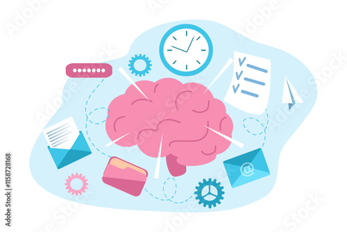 vector illustration in flat style on the theme of multitasking, brain work