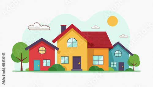 Colorful Houses in a Neighborhood Illustration