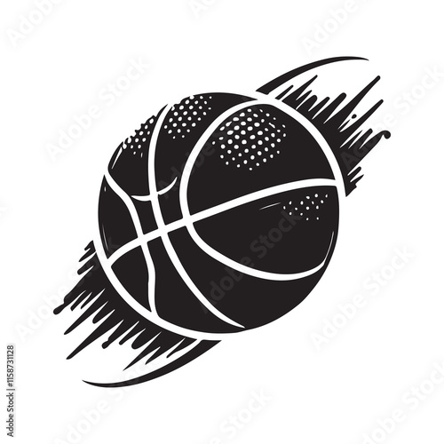 basketball Silhouette Vector Illustration, Solid White Background.