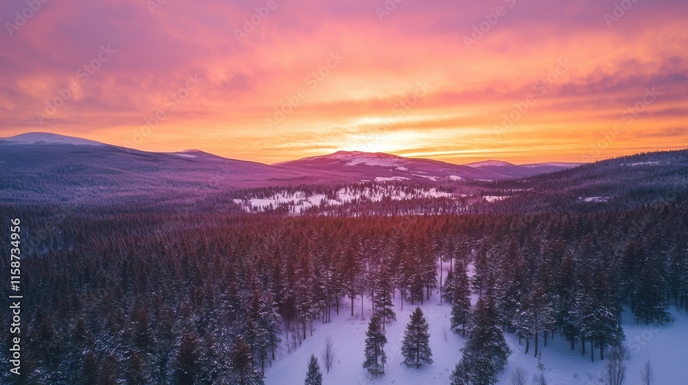 A vivid winter landscape showing a snowy mountain ridge A vivid winter landscape showing a snowy mountain ridge