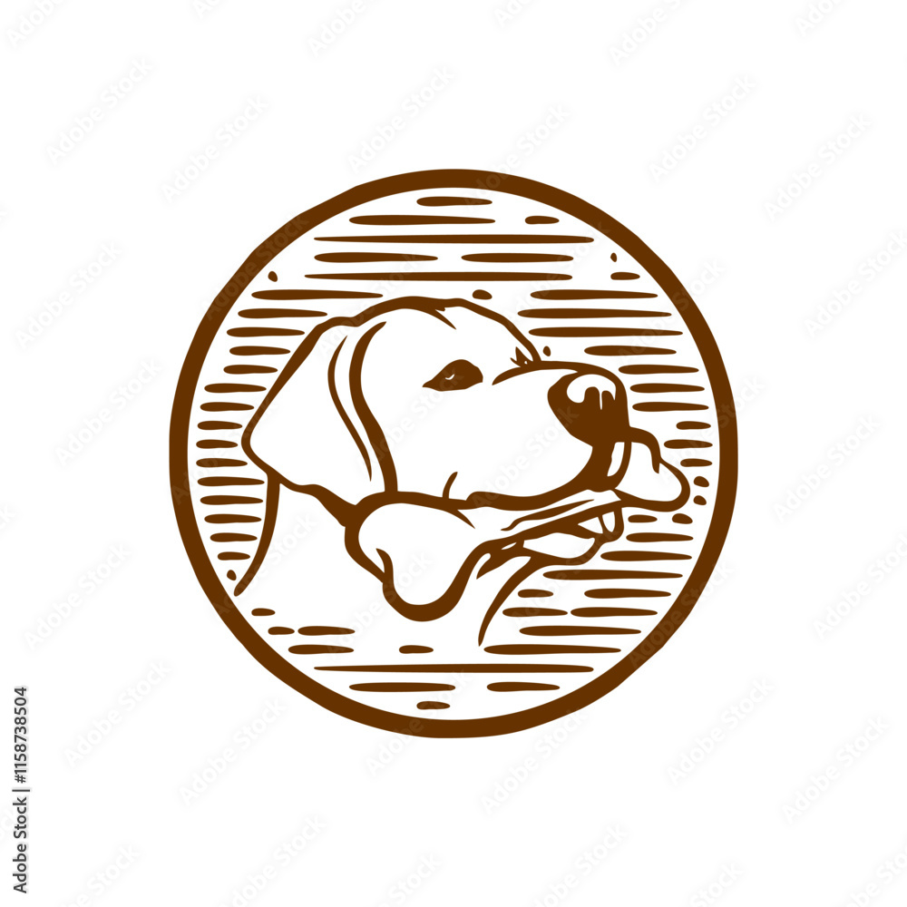 Obraz premium vintage hand drawn dog bite bone circle emblem