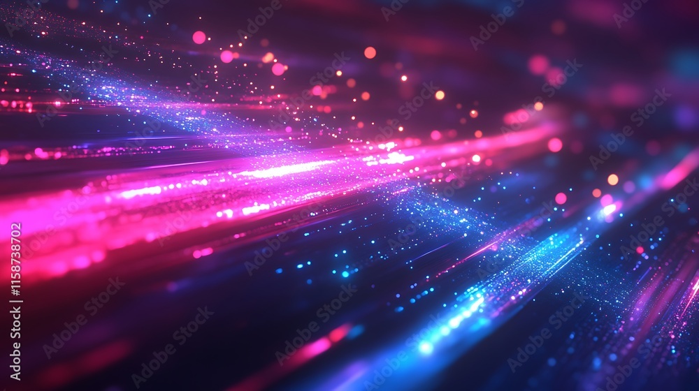 Fototapeta premium Abstract glowing streaks and particles, vibrant pink and blue hues.