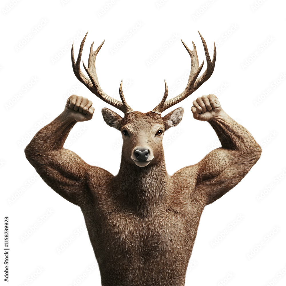 Fototapeta premium Powerful Deer with Muscular Arms Symbolizing Strength and Resilience