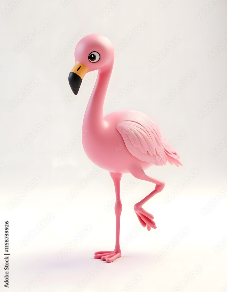 Obraz premium Cute Pink Flamingo Cartoon 3D Render White Background