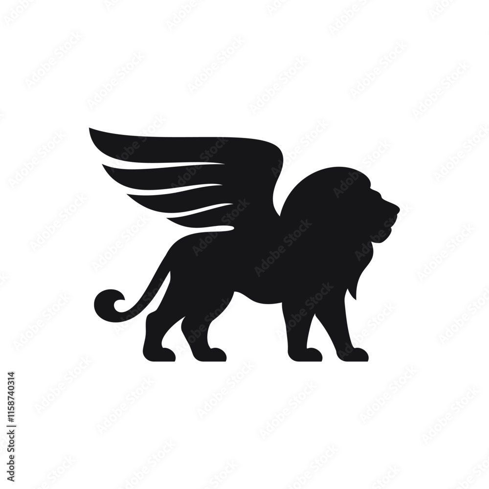 Obraz premium winged lion silhouette icon vector