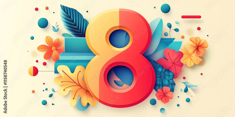 Fototapeta premium Colorful eight-shaped design with floral elements and vibrant colors for festive occasions