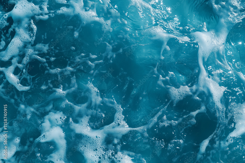 Blue Ripples and Transparent Water Surface with Splashes and Bubbles in Sunlight Reflection Perfect for Skincare and Cosmetic Backgrounds Blue Ripples and Transparent Water Surface with Splashes and Bubbles in Sunlight Reflection Perfect for Skincare and Cosmetic Backgrounds