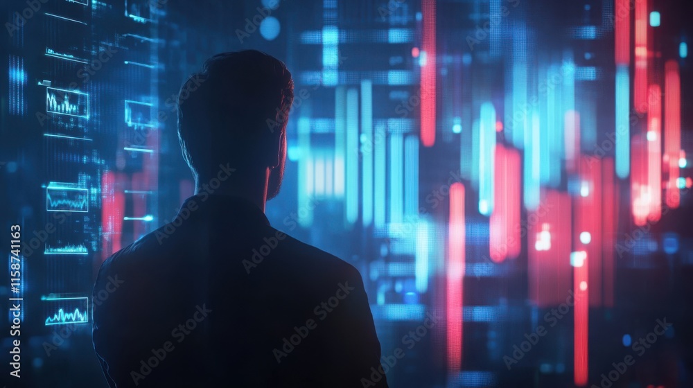 Businessman analyzing a futuristic graph displaying 2025 Businessman analyzing a futuristic graph displaying 2025