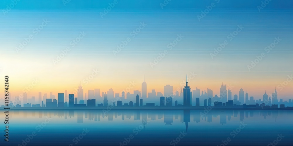 Obraz premium Soft blue gradient background with a minimalist cityscape at sunset, night sky, sunset, night sky, sunset, peaceful, atmosphere