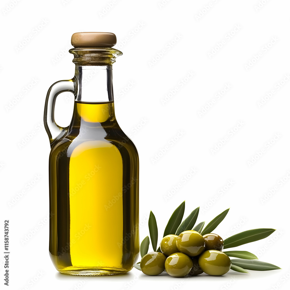 Olive Oil in Glass Bottle Realistic Image Olive Oil in Glass Bottle Realistic Image