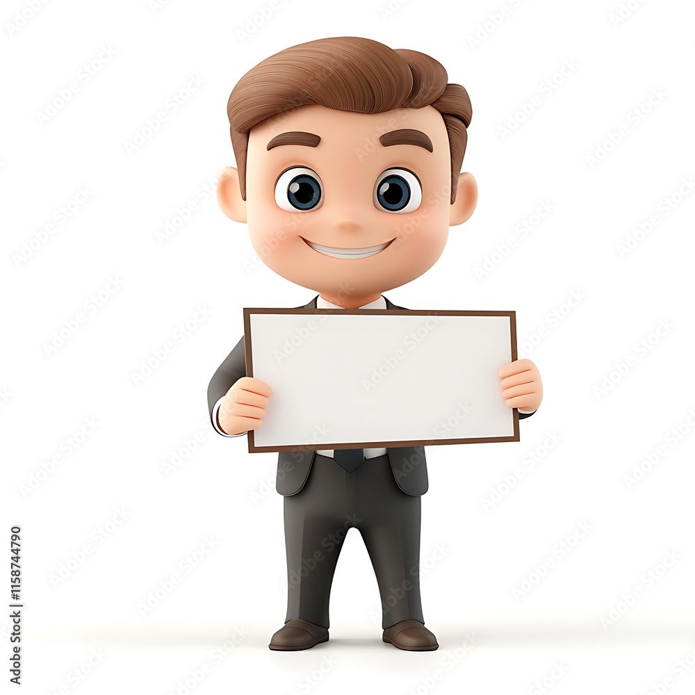 Smiling Cartoon Businessman Holding Blank Sign Smiling Cartoon Businessman Holding Blank Sign