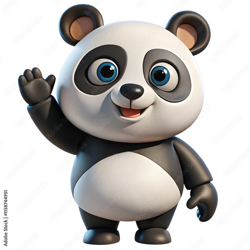 Naklejka premium A cheerful 3D cute Panda waving with white background