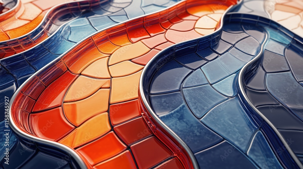 Abstract waves in bright red orange and blue layers Abstract waves in bright red orange and blue layers