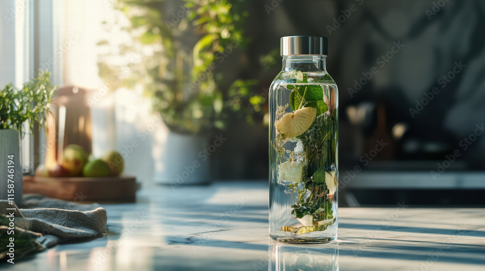 stylish water bottle filled with infused herbs and fruits, showcasing refreshing and vibrant aesthetic. Perfect for hydration and wellness stylish water bottle filled with infused herbs and fruits, showcasing refreshing and vibrant aesthetic. Perfect for hydration and wellness
