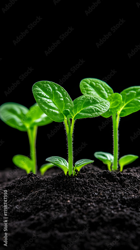 Naklejka premium Vibrant Green Seedlings Emerging from Soil