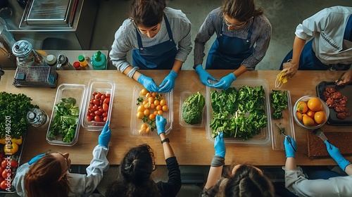 Workers designing biodegradable food packaging solutions in a research lab  photo