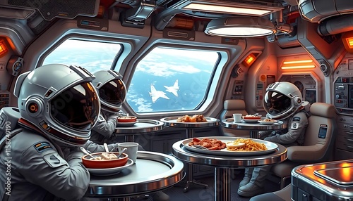 Astronauts Enjoying Meal During Spaceflight Observation