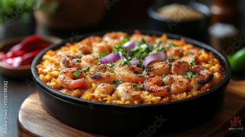 Jambalaya casserole topped with a crispy breadcrumb crust for a savory dish