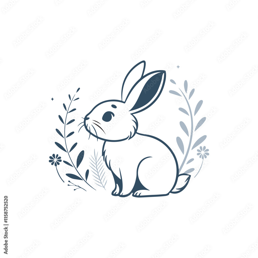 bunny silhouette vector line art logo design