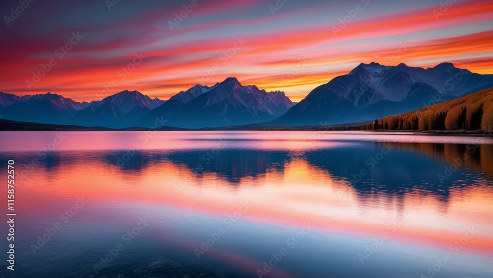 Fototapeta premium a large lake among the mountains at sunset