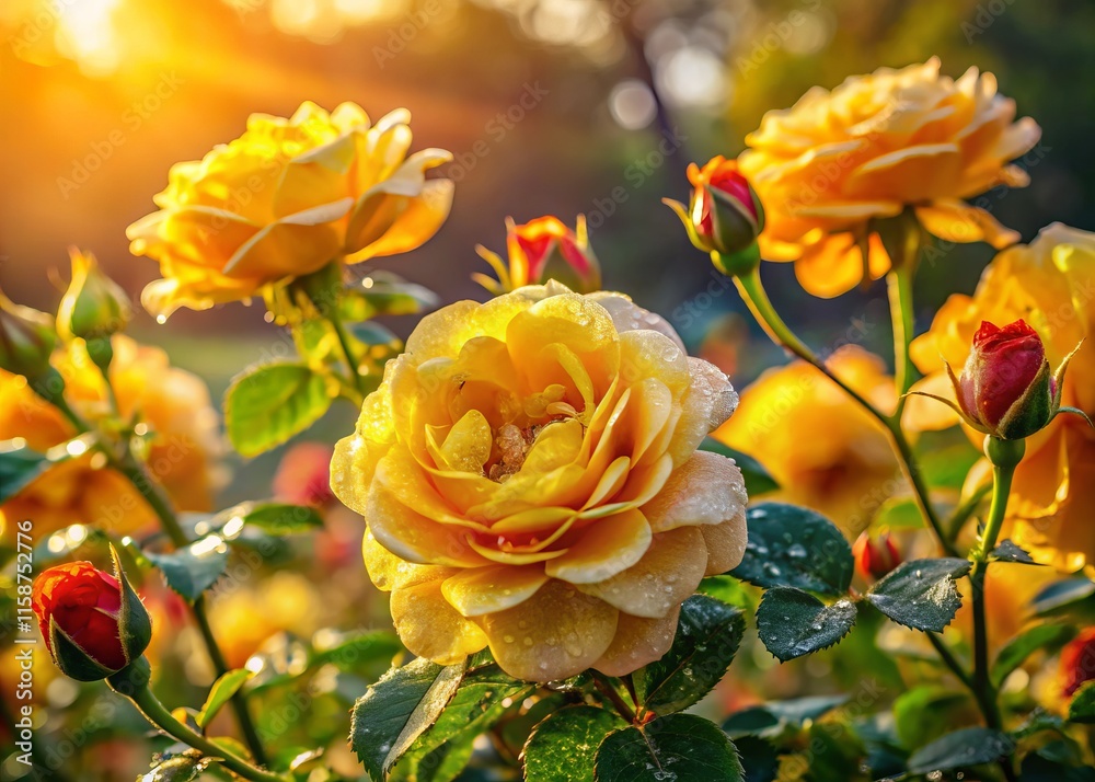 Autumn Rose Graham Thomas Photography: Yellow Roses with Dew Drops, Rule of Thirds Composition