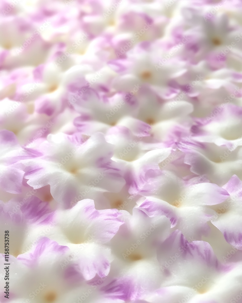 Close-up of delicate, light purple and white flowers forming a textured background. Close-up of delicate, light purple and white flowers forming a textured background.