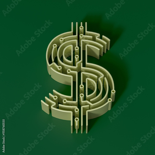Golden Dollar Sign Shaped Like Electronic Circuit on Green Background