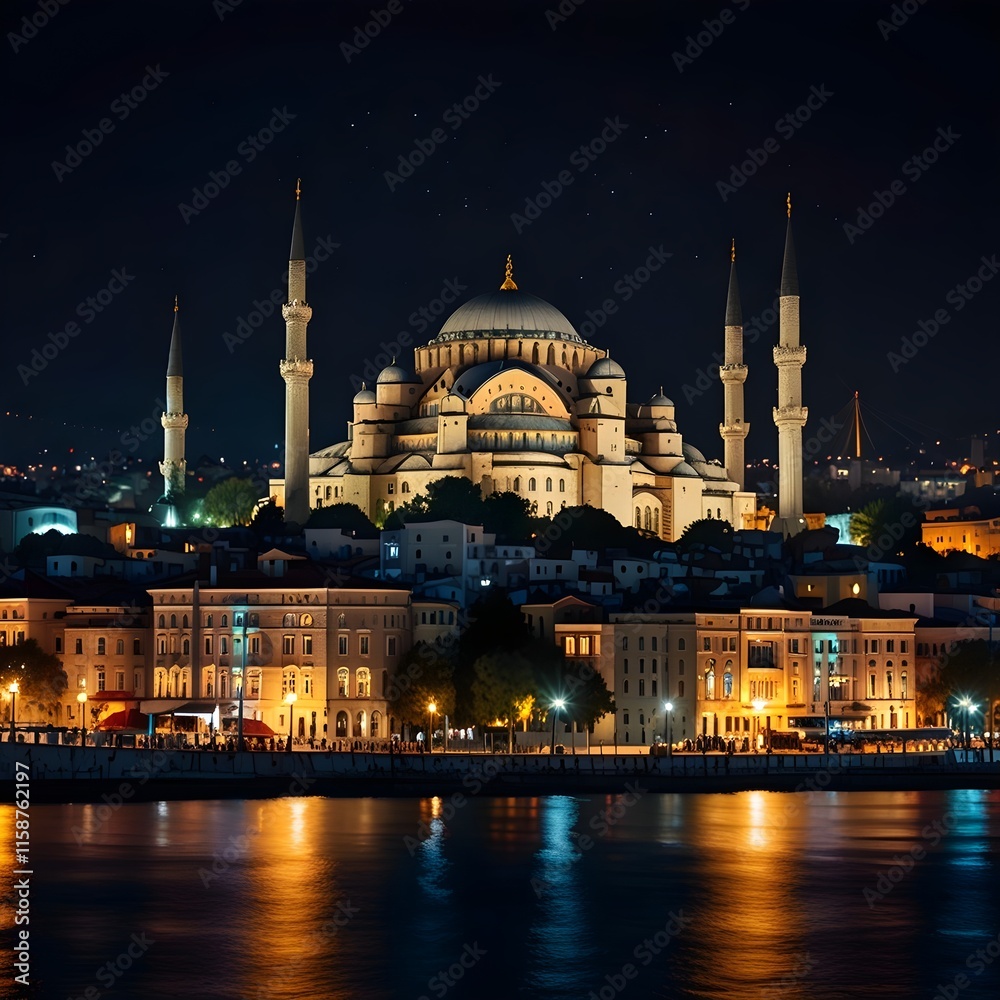 Naklejka premium Blue mosque at night
