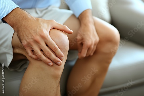 Man Holding Sore Knee Painful Joint Injury Closeup
