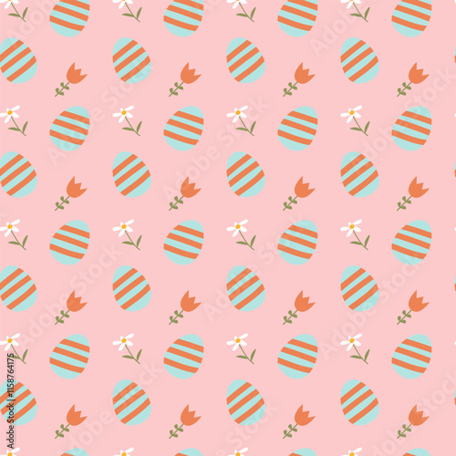 Festive easter egg and spring flower geometric pattern for seasonal design.