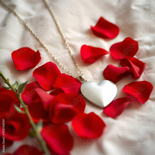Beautiful red rose with heart pendant.