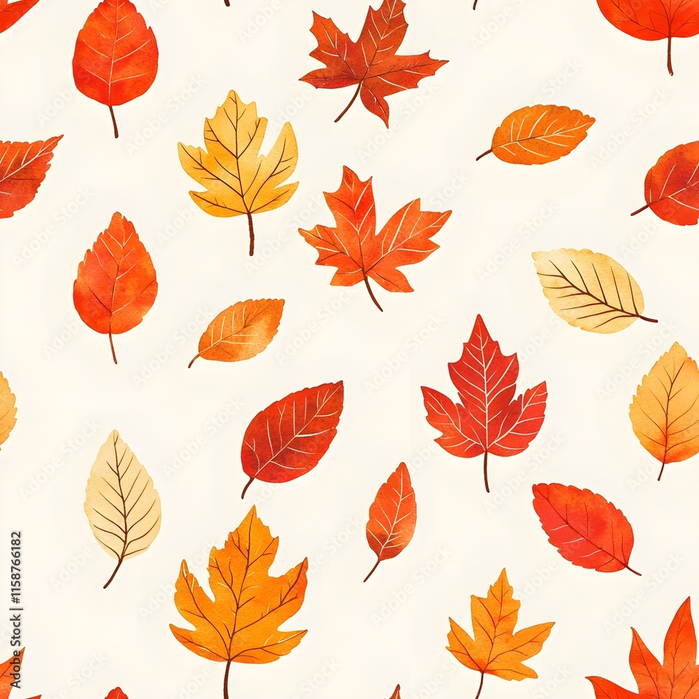 Obraz premium Seamless pattern featuring an array of fall leaves scattered across a clean white background