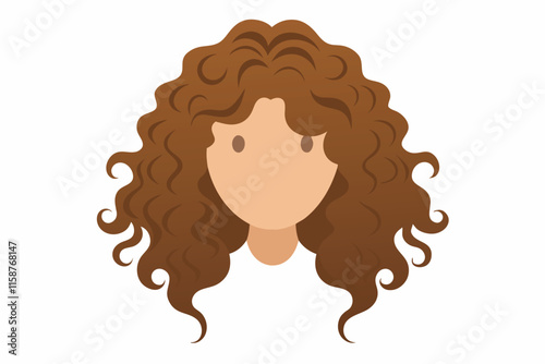 A flat illustration of a woman with long curly brown hair in a white top, facing the viewer on a white background. Simplified style suitable for avatars or digital platforms.