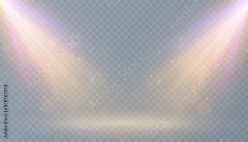 Bright sunlight with glare. Golden flash of glow of sun glare. Sun rays. Glare from the sun, dawn, light effect.	