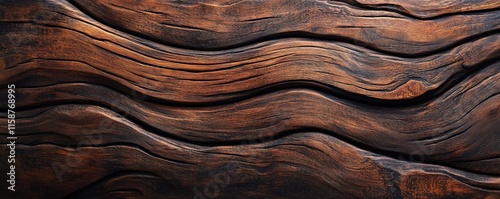 Dark brown carved wood texture creating wavy pattern background