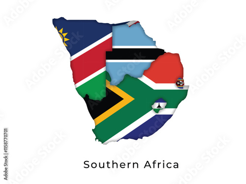 Southern Africa Map Highlighting Flags of Each Country