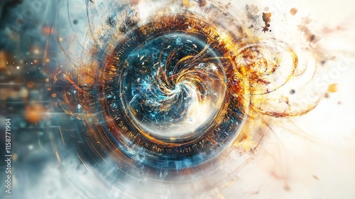 4th dimension explained through a Korean scientist's imagination touching the concept of time as a physical entity abstract art meets metaphysics quantum theory infographic white background