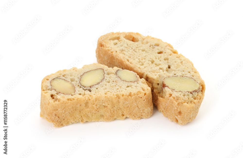 Traditional Italian almond biscuits (Cantucci) isolated on white Traditional Italian almond biscuits (Cantucci) isolated on white