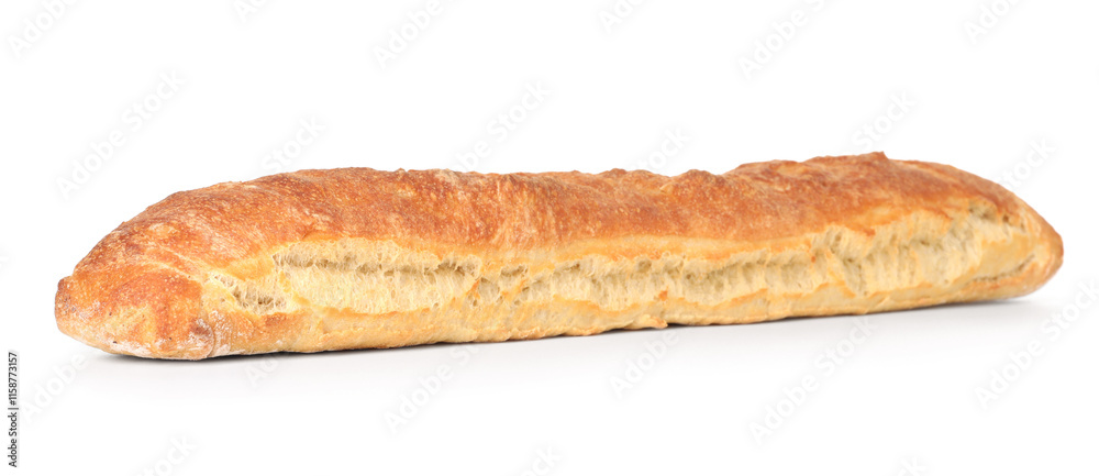 One freshly baked baguette isolated on white