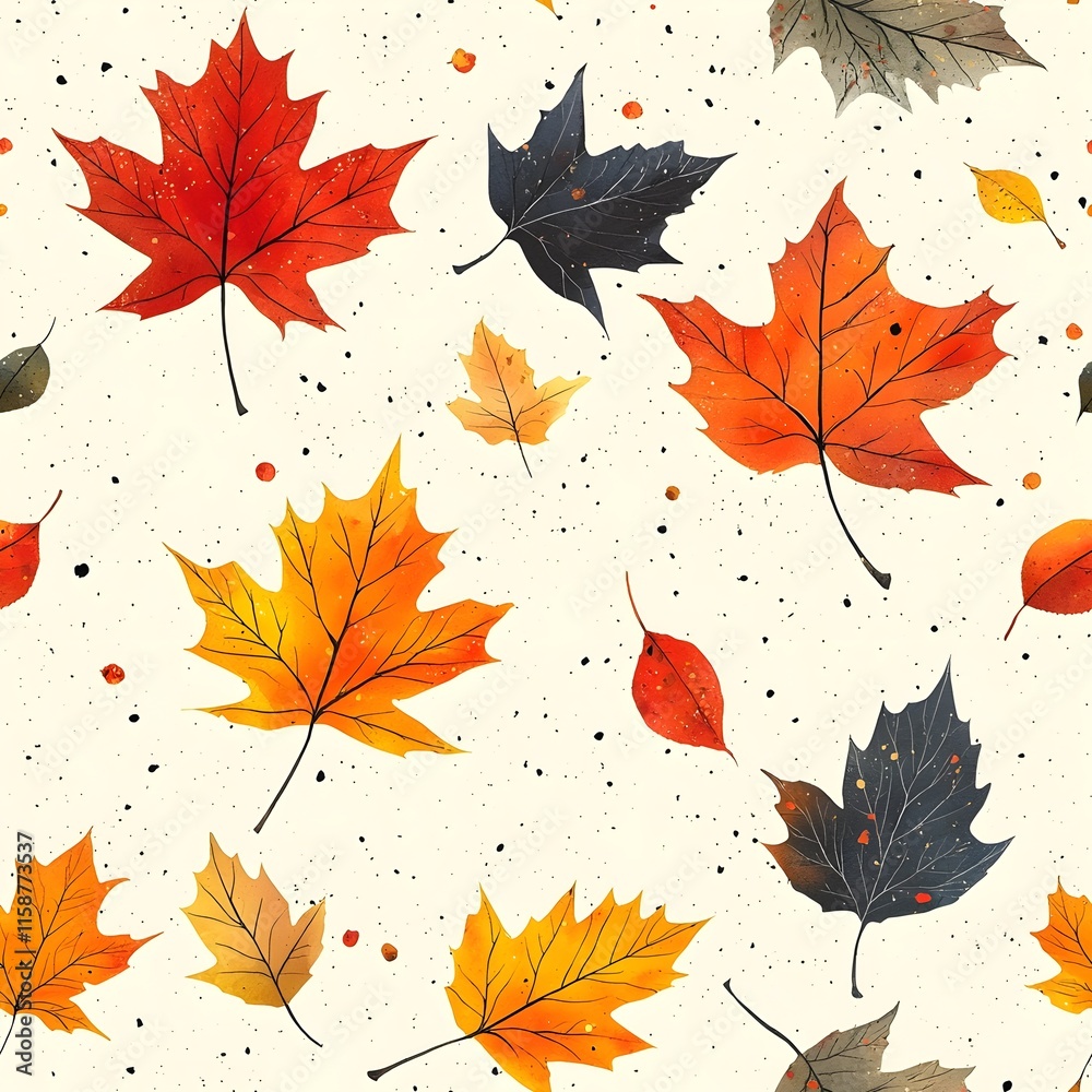 Obraz premium Seamless pattern featuring an array of fall leaves scattered across a clean white background