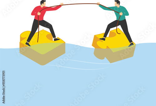 Businessman and entrepreneur balancing and match building business idea for success and cooperation strategy for success and inspiration.


