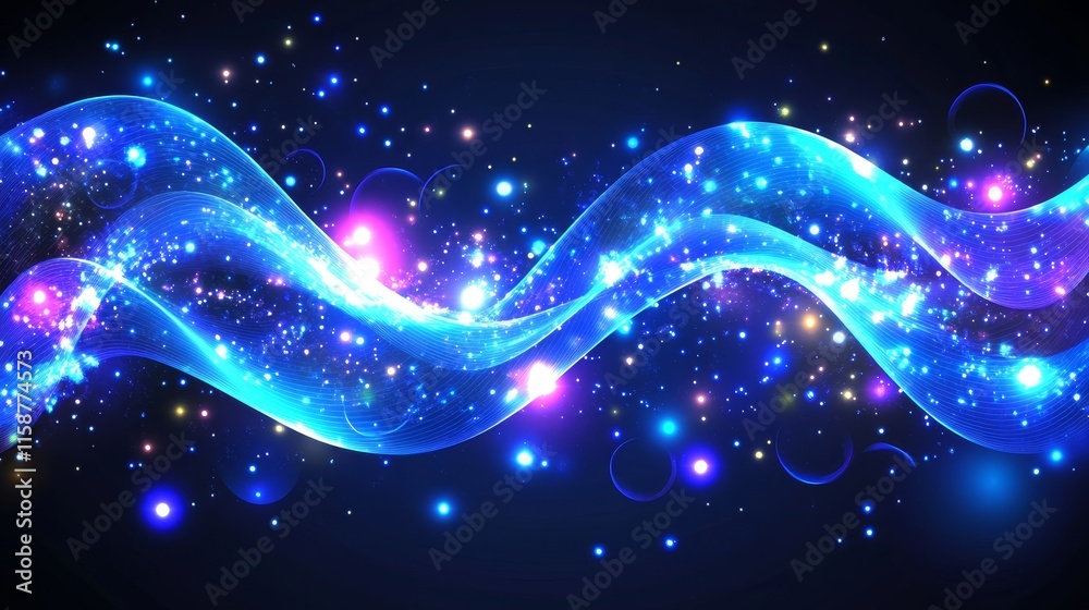 Fototapeta premium Abstract Digital Wave Background with Blue Glowing Particles and Data Flow for Technology, AI, and Network Visualization Concepts